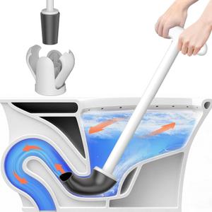 Upgraded Toilet Plunger with Holder, Wall Mounted Toilet Bowl Plunger with Hideaway Caddy, Dual Handle Plunger for Bathroom Built-in Drip Tray, RV Bathroom Accessories, White