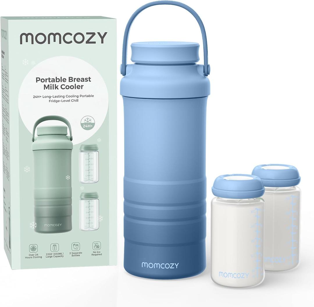 Momcozy 22oz Portable Breast Milk Cooler for Outdoor, Life Saver with 360 Total Cooling for 24 Hours, Larger Capacity Travel Breastmilk Chiller with 2pcs Baby Bottles for Breastmilk Storage