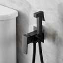 Warm Water Bidet Sprayer Faucet for Toilet with Hot and Cold Brass Valve, Stainless Steel Square Handheld Bidet Attachment Set, Wall Mounted, Matte Black