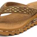 ONCAI Women's Wedge Flip Flops with Rhinestone，Recovery Dressy Walking Sandals for Women with Comfortable Arch Support Cushion Yoga Mat Summer Rubber Soles(US Size 9)