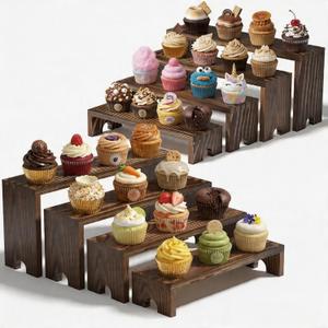 2 Set Wooden Tiered Risers Display Stands for Vendor Events,Stackable Wooden Cupcake Display Stand,Farmhouse Decor Wood Dessert Table Display Set,Vendor Booth Display Items,Food Display Risers for Party（12-11.2-10.4-9.6IN）