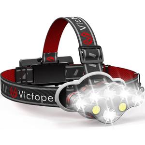Victoper Rechargeable Headlamp, 8 LED High Lumen Super Bright Headlights with Red Light, USB Waterproof Head Flashlight, 8 Mode Head Lamp for Outdoor Running Fishing Working Camping Gear (1 Pack)