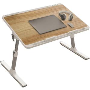 Woodgrain Foldable Laptop Desk Wide Area XX-Large 27.6X17.7In, 8 Heights& Angles Adjustable Bed Table, Study Tray Laptop Stand for Bed, Couch Sofa with 2 Stoppers