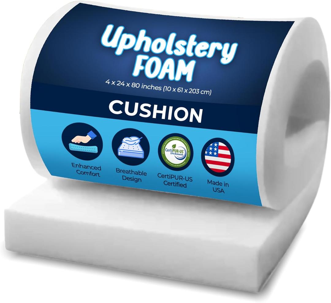 RaceCityFoam High Density Upholstery Foam Cushion 4" H x 24" W x 80" L (Ultra Firm) 50ILD - CertiPUR-US Certified Foam Cushion - Upholstery Foams for Reupholstering, Seat Cushions - Made in USA