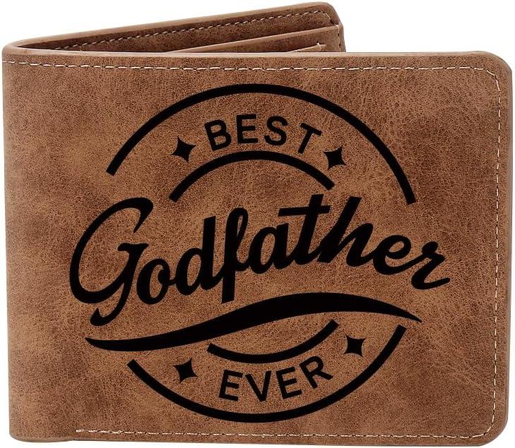 THTCSQ Godfather Gifts,Leather Wallet for Men, Engraved Personalized Leather Wallet,Father's Day Gift, Birthday Gifts,Christmas Gifts,Thanksgiving Gifts (Best Godfather)
