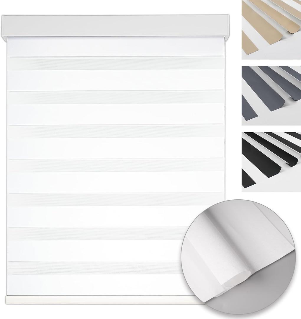 Cordless Blackout Zebra Shades 99% Light Blockage Privacy UV Blocking Free-Stop Blinds for Indoor Windows, Home and Office, White, 35" W x 48" H (35"W x 48"H, Signal White)