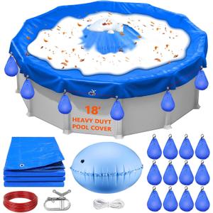 18FT Round Winter Pool Cover, Thick Above Ground Pool Cover Winter Pool Cover Protector Cover with Winch, Cable, Pool Pillow and Cover Weights, Increase Stability&Tear-Resistant, Cold and UV Resistant, 21 feet