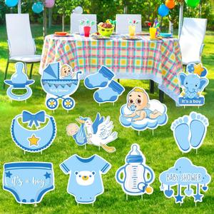 12 Pcs Blue Baby Shower Yard Decoration Its a Boy Outdoor Yard Sign with Stakes Welcome Baby Boy Decorations Waterproof Stork Elephant Yard Decor for Gender Reveal Home Garden Lawn Blue Party Supplies