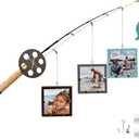 Wood Fishing Pole Picture Frame - Three 4''x4'' Frames, Real Fishing Rod Design, Adjustable Hanging - Fishing Decor for Lake House, Cabin, Farmhouse Wall, Boys Room, Fishing Lovers, Fisherman