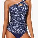 Tempt Me Two Piece Tankini Bathing Suits for Women One Shoulder Swim Top with Bottom Swimsuits, Extra Large, Blue Dot 
