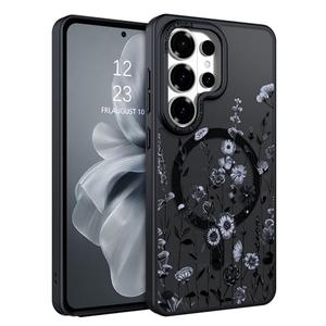 DOMAVER for Samsung Galaxy S26 Ultra Case, Magnetic Phone Case for Samsung S26 Ultra [Compatible with MagSafe] Slim Fit Flowers Floral Design Shockproof Protective Bumper Women Girls Cover- Black