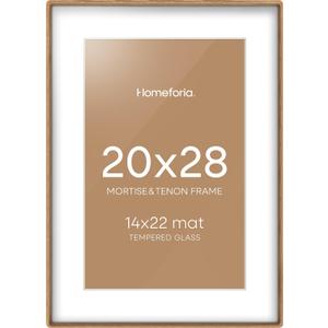 20 x 28 Natural Wood Frame, Mortise & Tenon Light Oak 20x28 Picture Frames with Mat 14x22 for Wall, 28 x 20 Solid Wooden Frame Matted to 14 x 22 inch Photo, Tempered Glass, Wall Kit, Set of 1