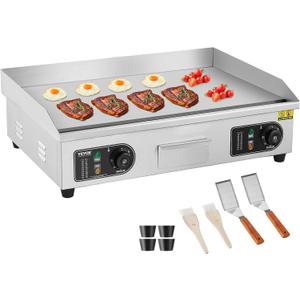VEVOR Upgraded Commercial Electric Griddle, 2800W Stainless Steel Countertop Flat Top Grill, 26'' Griddle Grill with 2 Shovels and 2 Brushes, 122-572  Adjustable Temp, for Home Restaurant(No Plug)