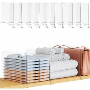 Yieach Adjustable Height Clear Shelf Dividers,10 Pack Acrylic Closet Shelf Dividers for Organization,11.1 Inch Tall Vertical Plastic Shelf Separators for Towel,Sweater,Towel Organizers and Bookshelf