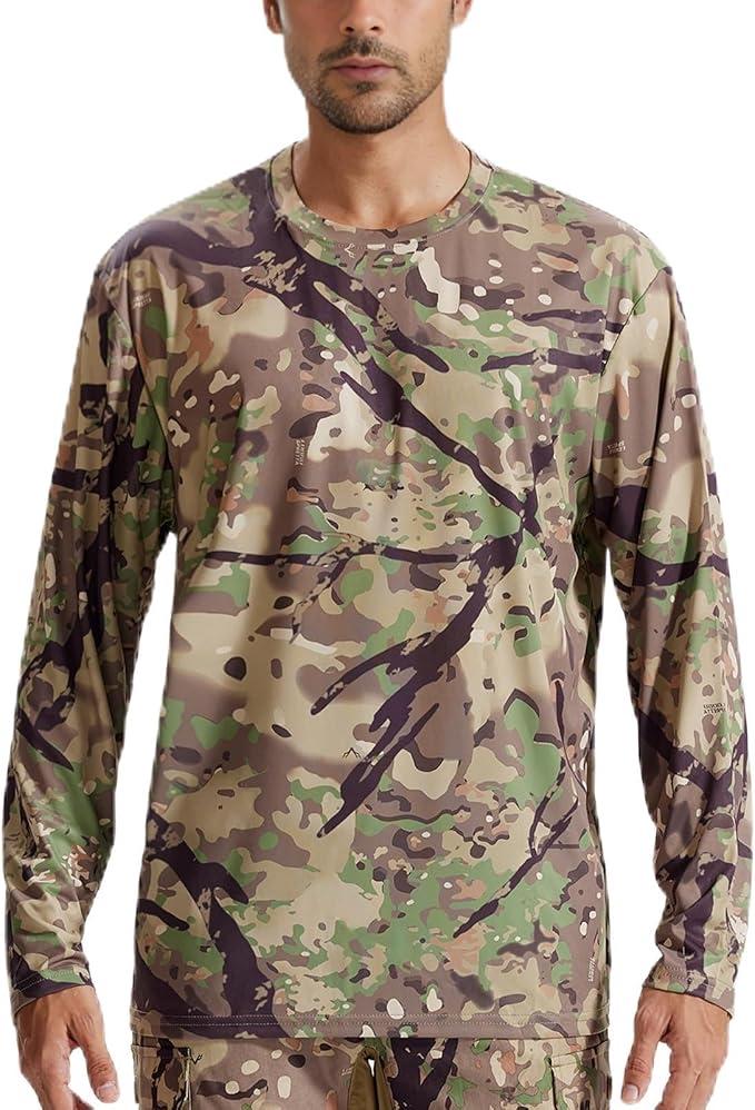 Tongcamo Camo Hunting Shirts for Men Long Sleeves Crewneck Quick Dry UPF 50+ Hiking Fishing Shirt, Large
