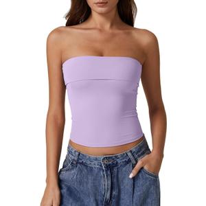 QINSEN Women's Tube Tops Strapless Bandeau Tops Double Lined Slim Fit Summer Going Out Tank Tops (Large, Lavender)