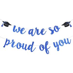 3 x 2026 Graduation Banner Party Decorations Blue We are So Proud of You Congratulations Banner for High School College Graduation Party Decorations 2026 Blue