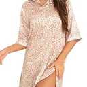 Anjue Women's Satin Nightshirt V Neck Silk Nighties for Women Button Down Sleepwear Summer Bride Pjs for Wedding Set (Small)