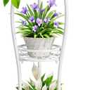 iDavosic.ly 3 Tier Tall Metal Plant Stand Indoor Outdoor, Wrought Iron Corner Flower Pot Holder Shelf, 34 Inch Vertical Display Rack for Patio Porch Living Room Garden, White