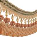 3yards Pom Pom Curtain Fringe Trim Beads Ball Tassel Trimming Sewing Ribbon Upholstery Fabric (Orange)