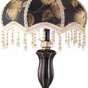 European Style Table Lamps Handmade Fabric Lampshade Victorian 22 Inch Desk Lamp Antique Painted Resin Base Bedside Light for Bedroom Living Room Office,Black1