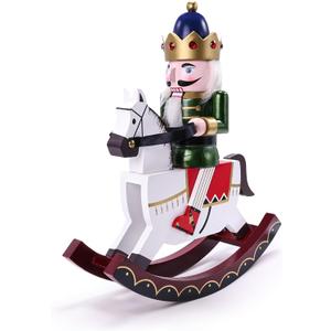 Nutcracker Christmas Decor, 11 inch Wooden Nutcrackers Figures, Handcrafted Collectible Christmas Nutcracker Decor for Tabletop, Shelves Ornaments (Rocking Horse)