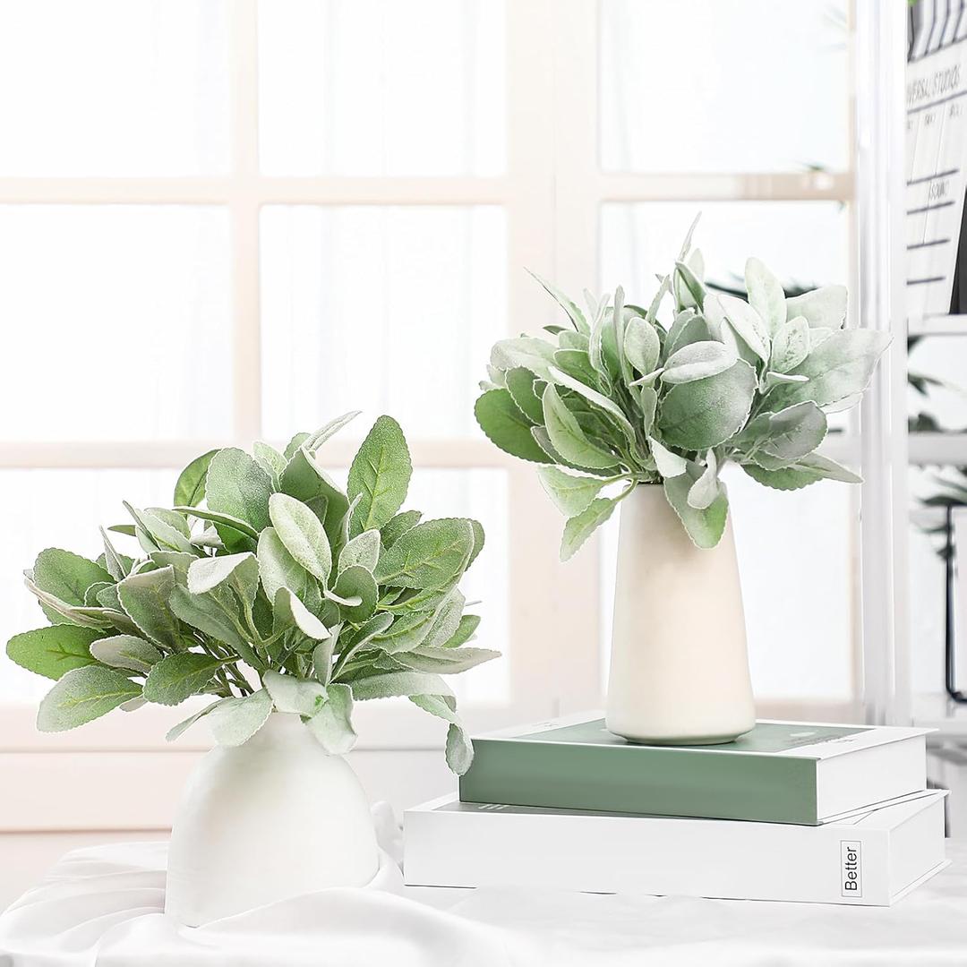 Giegxin 48 Pcs Artificial Lambs Ear Stems Garland Faux Greenery Stems Bulk Flocked Faux Greenery Decor Fake Lambs Ear Picks Plants for Home Wedding DIY Wreath Flower Arrangement