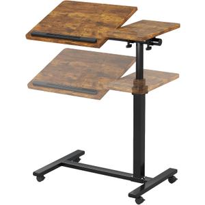 Adjustable Overbed Table with Wheels, Bedside Laptop Desk, Brown, 22.4" x 15.9" x 22.8"
