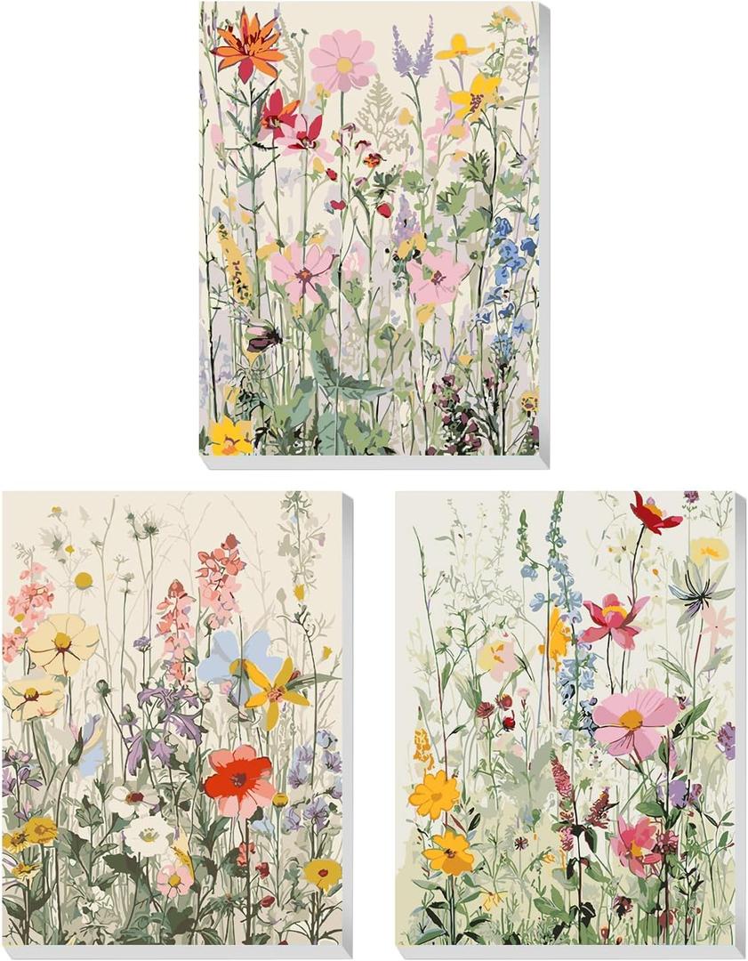 3 Pack Paint by Numbers Kit for Adults with Wooden Frame, Wildflowers Paint by Numbers Kit for Adults, Easy Acrylic Painting by Numbers Kits for Adult on Canvas with Paints and Brushes 8x12 inch