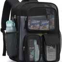 PACKISM Mesh Backpack for School - 17 Inch Large Heavy Duty Mesh Bookbag for Boys Girls, See Through School Backpack with 3 Front Pockets for Students, Black (Age 12+)