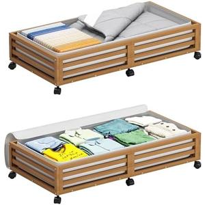 Amazon.com: Wisuce Bamboo Under Bed Storage Containers- Underbed Organizer with Wheels with Large Dust Bag,Sturdy Wood Rolling Under the Bed Shoe Storage Organizer Drawer 2 Packs (Walnut, Long)Home & Kitchen
