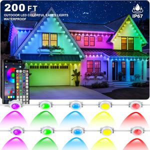 Permanent Outdoor Lights,200FT RGB Eave Light,IP67 Waterproof Lighting for House,Smart LED with App/Remote Control for Outdoor Decor,Garden Decor,Party,Holiday Permanent Outdoor Lights,200FT RGB Eave Light,IP67 Waterproof Lighting for House,Smart LED with App/Remote Control for Outdoor Decor,Garden Decor,Party,Holiday
