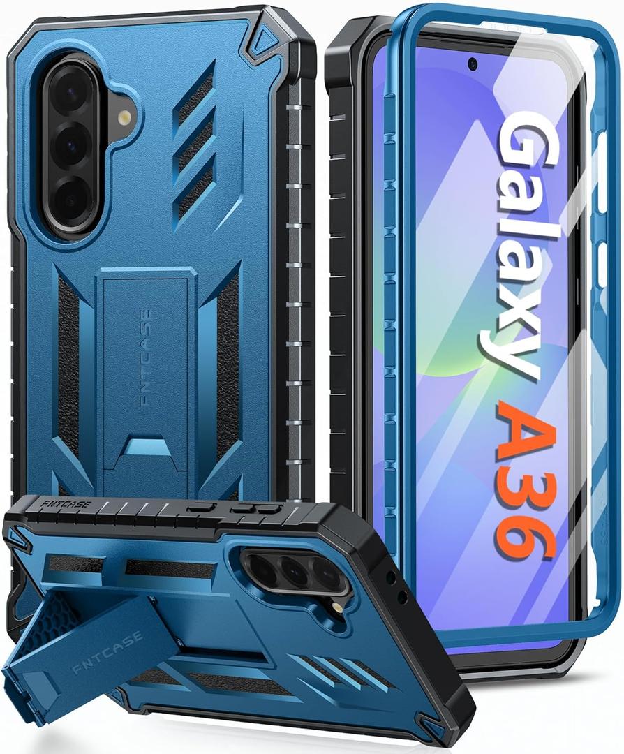 FNTCASE for Samsung Galaxy A36-5G Case: for Galaxy A56-5G Case Military Grade Drop Proof Protection Mobile Cover with Kickstand | Textured Rugged Shockproof TPU | Protective Sturdy Phone Case - Blue