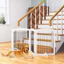 PAWLAND Extra Wide Dog gate for The House, Doorway, Stairs, Dog Fences Indoor, Freestanding Foldable Wooden Pet Gates for Dogs, Set of Support Feet Included, 96 in Wide 30 in Tall, 4 Panels White