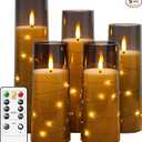 kakoya Flameless LED Candles with Timer 5 Pc Flickering Flameless Candles for Romantic Ambiance and Home Decoration Stable Acrylic Shell,with Embedded Star String，Battery Operated Candles（Grey）