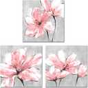 DuoBaorom Pink Lily Flower Canvas Wall Art Abstract Floral Bloom Pictures Set 3 Pieces Painting Wall Decor, 12"x12"
