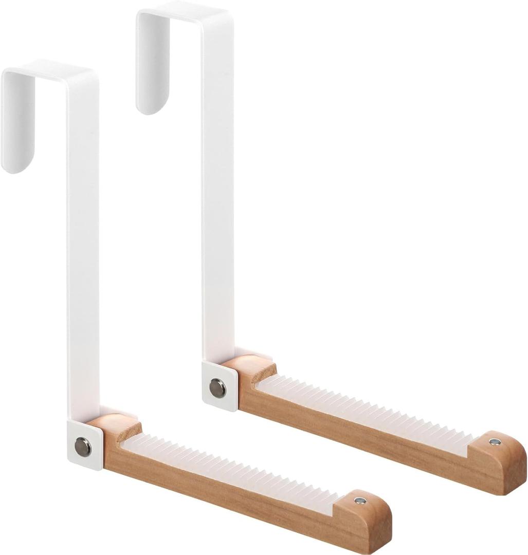 4 Pack Over The Door Hooks Folding Door Hangers with Rubber Portable Clothes Drying Rack Travel Hanging Coat Rack for Bathroom Bedroom Kitchen Laundry Clothing(White)