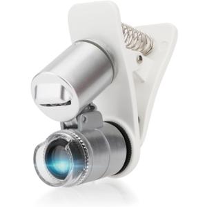 Rongon Clip-On Type Loupe 60X Zoom Microscopes Jewelers Magnifier Universal Micro Lens Jewelry Magnifying Glass with LED/UV Lights for Mobile iPhone Samsung More Smartphones