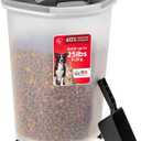 IRIS USA Pet Food Storage Container 25 lbs, Premium 60% Improved Airtight Seal with Air Valve, 2 Cup Scoop, Removable Wheels, Easy to Open - Made in the USA, Black
