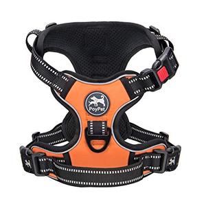 PoyPet No Pull Dog Harness, No Choke Front Lead Dog Reflective Harness, Adjustable Soft Padded Pet Vest with Easy Control Handle for Small to Large Dogs (Orange,M)