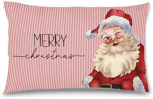 Likjad Christmas Pillowcase 12x20, with a red Striped Background and a red-clad Santa Figure, Suitable for Decorating a Girl's Room or Sofa.