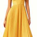 Womens Pleated A-Line Ruched Sleeveless Prom Dress Adjustable Spaghetti Strap Backless Party Gown Dress (Yellow, XL)