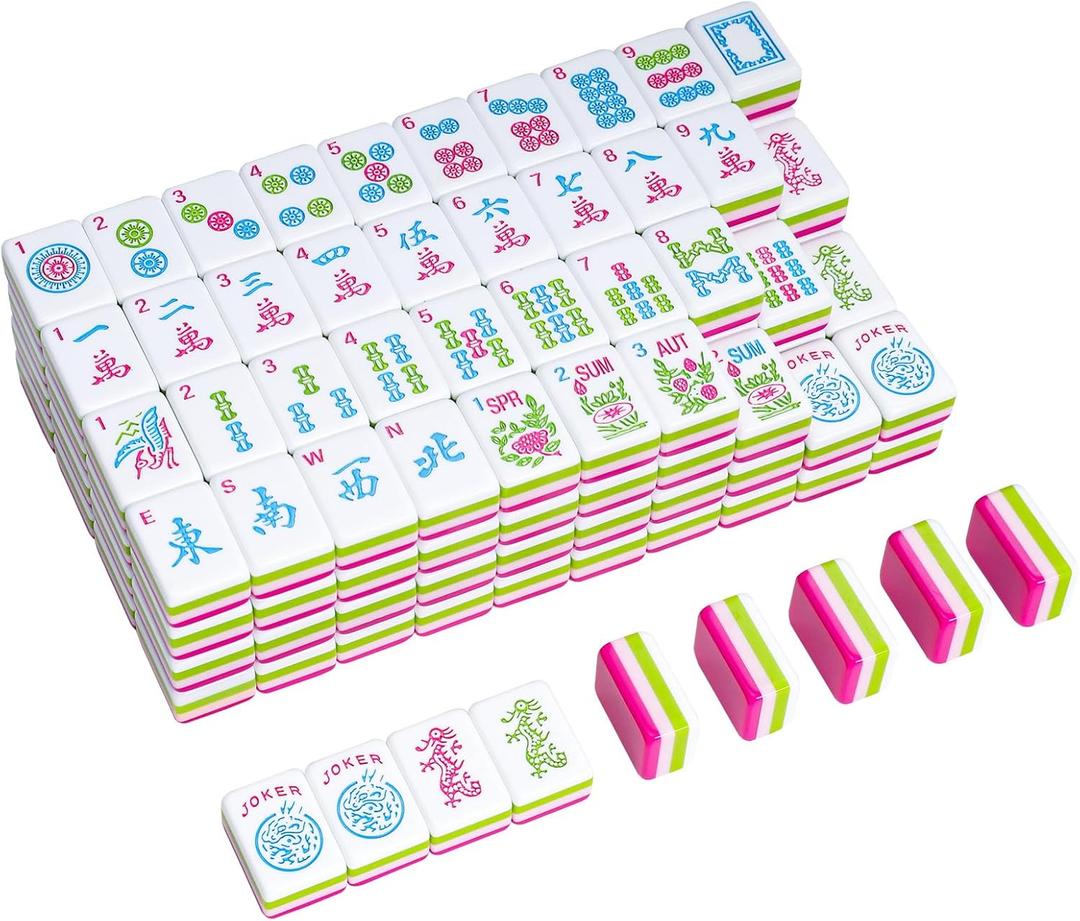 Engraved American Mahjong Tile Set (4 Layer), 166 Acrylic Mahjong Tiles with A Carrying Bag and Accessories
