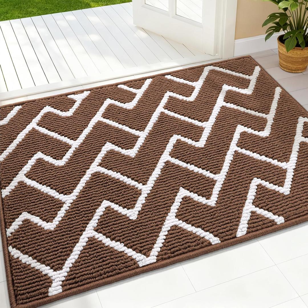 OLANLY Front Door Mat, Non-Slip Rubber Backing, Dirt Resistant and Absorbent, Washable, Easy to Clean Low-Profile Indoor Doormat for Back Door, Entryway, Inside Entrance, 32x20, Coffee