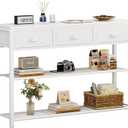 Furologee White Entryway Table, 38'' Console Sofa Table with 3 Fabric Drawers, Industrial Entry Way Table with Storage Shelves, Display Shelf for Living Room, Hallway, Entrance, Foyer