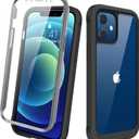 Diaclara Designed for iPhone 12 Mini Case, Full Body Rugged with Built-in Touch Sensitive Anti-Scratch Screen Protector, Soft TPU Bumper Case for iPhone 12 Mini 5.4" (Black and Clear)