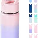 12oz Kids Water Bottle for School, Toddler Water Bottles with Straws, Insulated Water Bottles for Boys&Girls, Stainless Steel Vacuum Insulated Bottle for Kids, Leak-Proof, BPA-Free, Sugar Plum