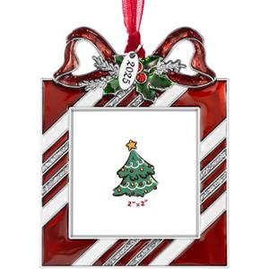 2025 Christmas Tree Gift Bag Ornament Picture Frame Metal Hanging Pendant Holiday 2" Photo Frame Charm Decorative of Pets, Baby First Christmas, Family (2025 Gift Bag)