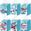Outus 24 Pcs Airplane Party Favor Bags Paper Airplane Goodie Bags Plain Gift Pouch Blue Aircraft Candy Treat Pouch with Handles for Birthday Party Decorations Supplies