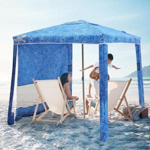 Beach Cabana, 6.2'6.2' Beach Canopy with Side Wall, UPF 50+ UV Protection Easy Setup Tent Sun Shelter with Sand Pockets for Whole Family(Surging Waves)